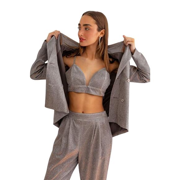 Le Lis Collection Single Breasted Blazer Brown Women's XS Office Work Metallic - Picture 2 of 7